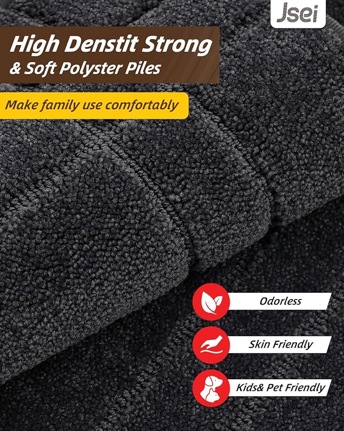 JSEI Kitchen Mats for Floor, Non-Slip Kitchen Rugs, Soft Washable Absorbent Kitchen Mats 2 PCS, Kitchen Runner Rug with TPR Backing, Polyester, 24"x36"+24"x60", Dark Grey