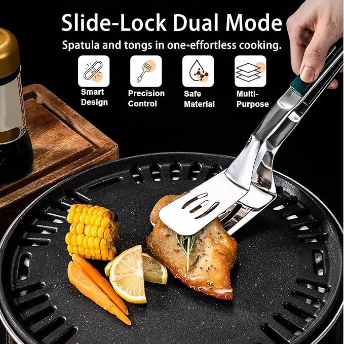 13.3 Inch Stainless Steel Tongs for Cooking, Versatile Stainless Steel Grill Clamp Anti-Scald Extended Handle Spatula Tong Perfect for Flipping, Grilling, Cooking, Frying, and Griddling (2)