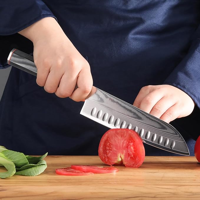 Cangshan YARI Series X-7 Damascus Steel 7-inch Santoku Knife with Sheath
