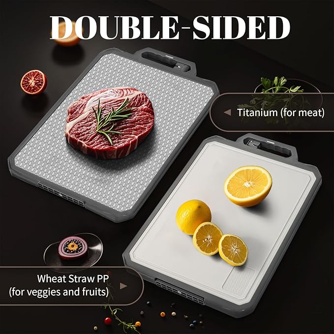 1 PCS Titanium Cutting Board,1 side Titanium Other side Wheat Straw PP, Double Sided Non Toxic Chopping Board for Kitchen, Food Grade, Scratch Resistant Mesh Design, 17.2"*12" Large Size