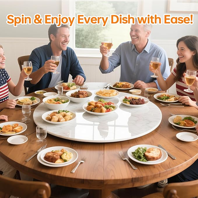 Lazy Susan Turntable 27.5 Inch - 360° Silent Rotating Anti-Slip Serving Tray, Heavy Duty Centerpiece for Kitchen, Dining & Coffee Table - White Modern Design with Non-Slip Base