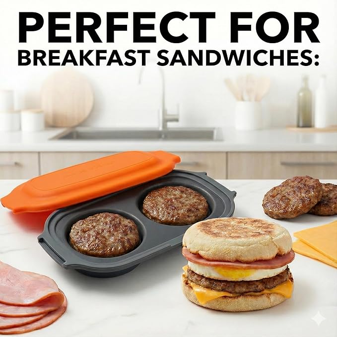 MACONEE Microwave Egg Fryer | Cooker & Poacher for Breakfast Sandwiches | Maker for 2 Eggs | Dishwasher-Safe & BPA-free