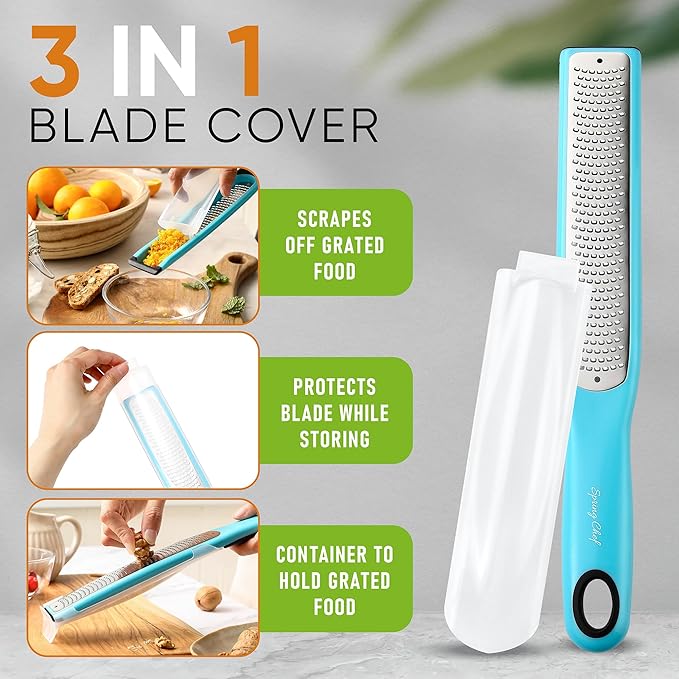 Spring Chef Stainless Steel Dough Blender, Medium Size & Premium Lemon Zester - 2 Product Bundle - Aqua Sky