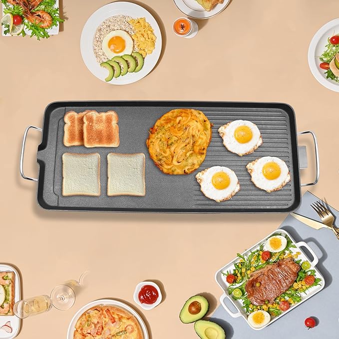 27" Electric Griddle - Extra Large Teppanyaki Grill with Adjustable Temperature, Nonstick Smokeless Surface for Indoor/Outdoor Cooking (Even Heating, Insulated Handles)
