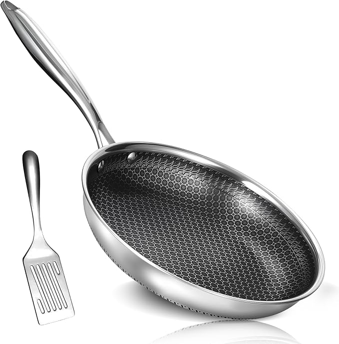 USELUCK 12 Inch Nonstick Frying Pan, Stainless Steel Skillet with Honeycomb Surface, Induction Compatible, Oven & Dishwasher Safe, PFAS-Free Cookware