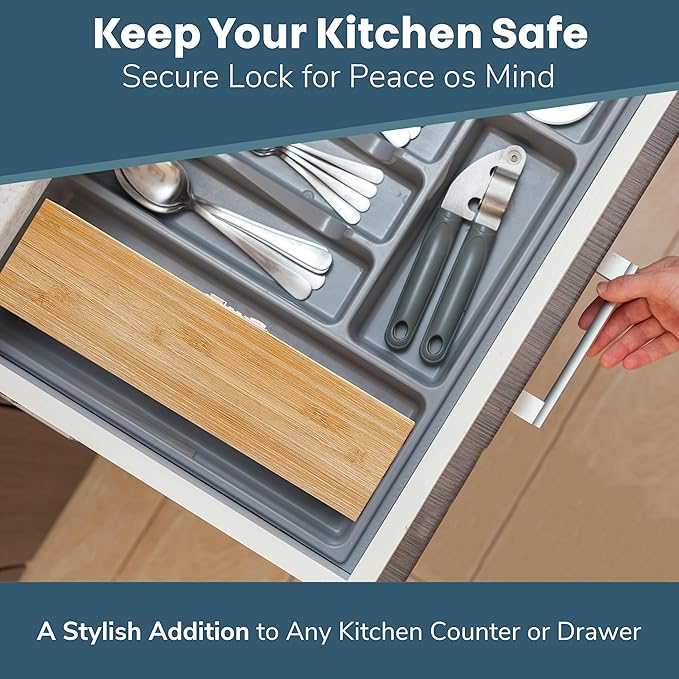 Upgraded Combination Lock Bamboo Locking Kitchen Knife Storage – Secure & Eco-Friendly Wooden Knife Box with Improved Quality, Fits in Drawers & Keeps Knives Safe