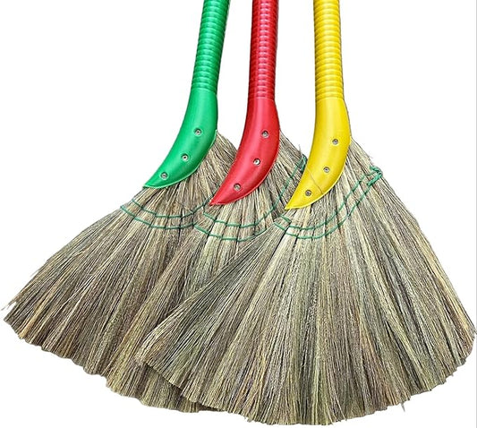 Choi Bong Co Vietnam Hand Made Straw Soft Broom with Colored Handle 12" Head Width, 40" Overall Length -1pc