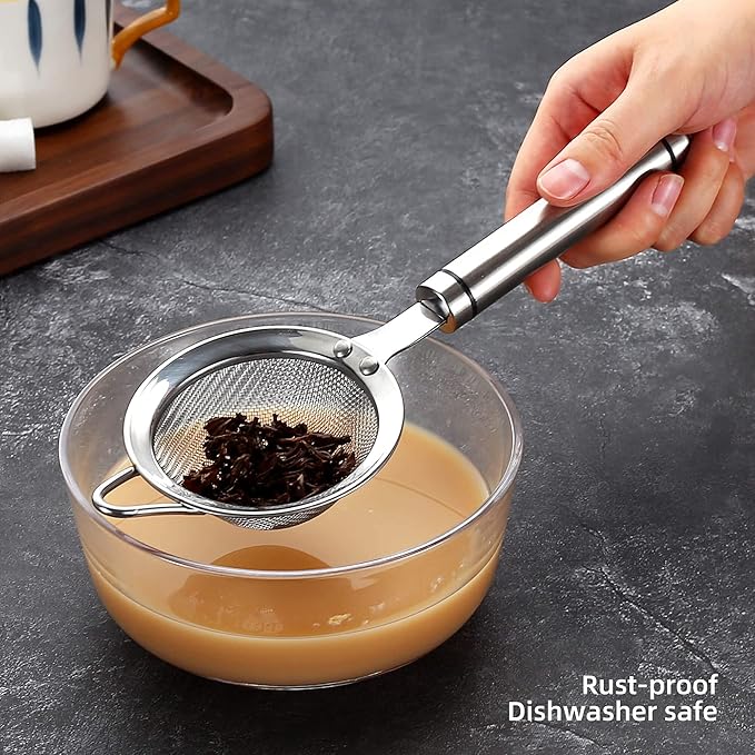3.35inch 304 Stainless Steel Fine Mesh Strainers for Kitchen, Colander-Skimmer with Handle, Metal Sieve Sifters for Food, Rice, Oil, Noodles, Fruits, Vegetable, Tea Strainer