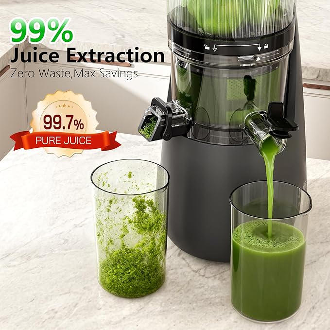 B12 Cold Press Juicer, 6" Extra Large Feed Chute Slow Masticating Juicer Machines, Powerful AC Brushless Motor, Self Precut System, Juicer Machines with BPA-Free, Extra one Replace juicer strainer