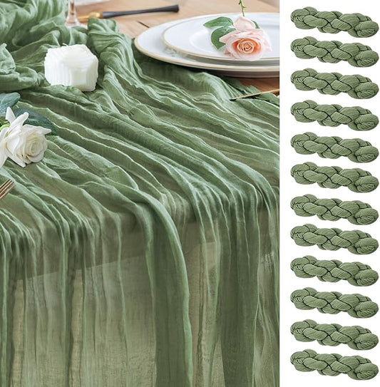 Wokceer Cheesecloth Table Runner 12Pack 10FT Sage Green Christmas Gauze Cheese Cloth Table Runner for Party Rustic Sheer Table Runners for Baby Bridal Shower Wedding Easter Table