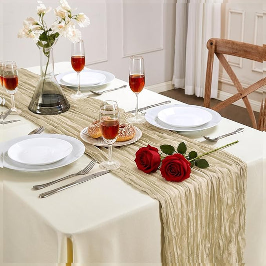 6 Pack Beige Valentine's Day Cheesecloth Table Runner 10FT Long Boho Gauze Table Runner Rustic Sheer Runner for Wedding Bridal Baby Shower Birthday Party Table Decor Home Easter Decor