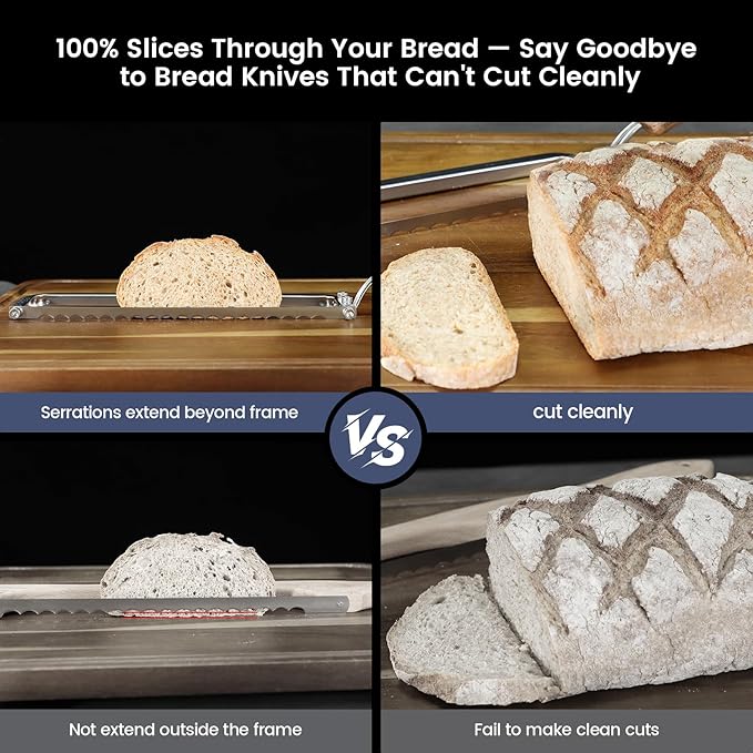 Left-Handed Bread Knife for Homemade Bread, World's 1st Real Bow-Design Sourdough Bread Slicer, Razor-Sharp Cutter for Crusty Sourdough & Baguette, 4 Thickness Scale Marks, Christmas gift