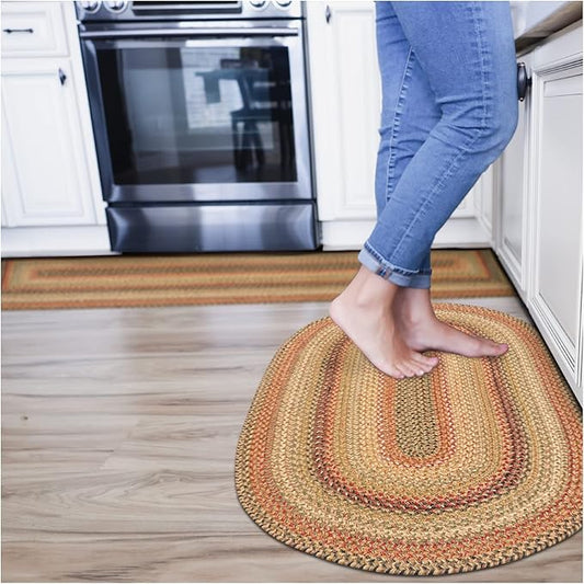 Homespice Kingston Oval Kitchen Rugs 2x3' - Multicolor Braided Rugs for Country Decor, Durable No Shed Jute for Low Maintenance