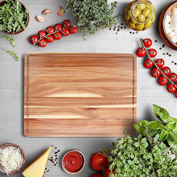 DYTesa Cutting Board, 20 x 15 Inch Large Acacia Wood Cutting Board 1.5" Thick, Durable Wood Cutting Boards for Kitchen with Deep Juice Grooves & Built-in Handles, Easy to Clean