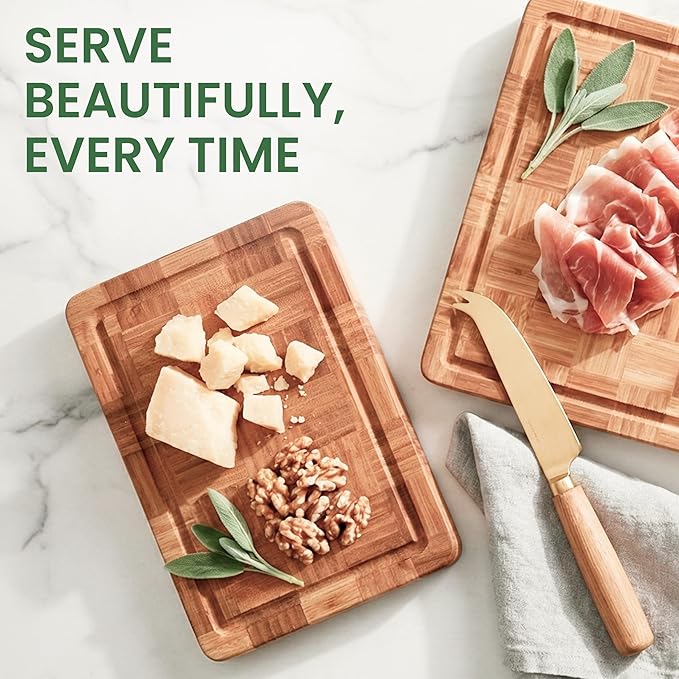 Premium Carbonized Bamboo Cutting Boards – Durable Wooden Chopping Boards with Juice Grooves – Small, Medium, Large & 3-Piece Set – Eco-Friendly, Thick, Crack-Resistant, Easy Grip (Small)