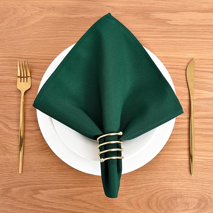 Wolkemer Set of 4 Hunter Green Cloth Napkins 17 x 17 Inches Solid Washable Polyester Dinner Napkins with Hemmed Edges for Dinners Parties Weddings Banquets Events Table Decoration