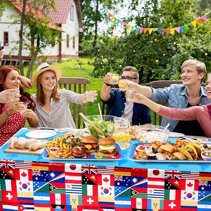 Vesici 4 Pack World Flag Serving Trays 13x10 Melamine Platters for Around the World Party Decorations, Rectangular International Map Dishes for Multicultural Global Theme Appetizers, Missionary Events