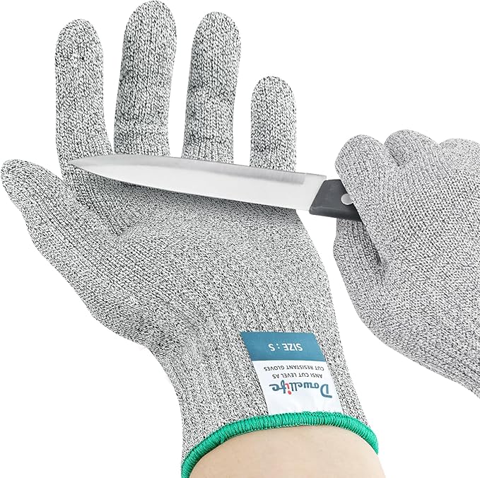 Dowellife Cut Resistant Gloves A9 Maximum Protection - Food Grade Kitchen & Chef Gloves for Food Prep, Knife Cutting, Mandoline Slicing, Butcher, Oyster Shucking, Fish Handling (Medium)