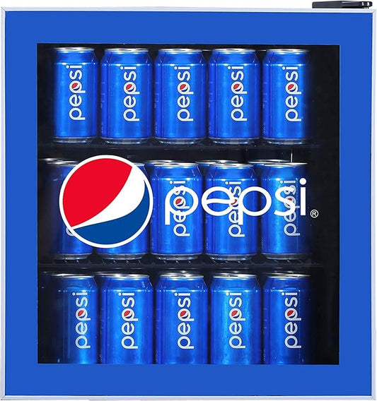 CURTIS MIS165PEP Pepsi Mini Beverage Cooler - 70 Can or 17 Bottles Drinks Fridge with Glass Door for Soda + Adjustable Thermostat, Perfect for Home, Office, or Dorm, 1.8 cu ft