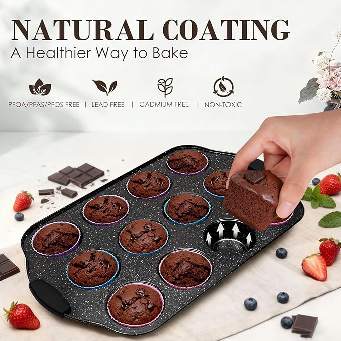 Baking Pans Set Nonstick, Stackable Bakeware Sets with Silicone Handles, AIVIKI 22 Pieces Oven Pan for Cooking Including Baking Cookie Sheet with Rack, Roast Pan, Cake Pan, Loaf Pan, Muffin Pan, Black