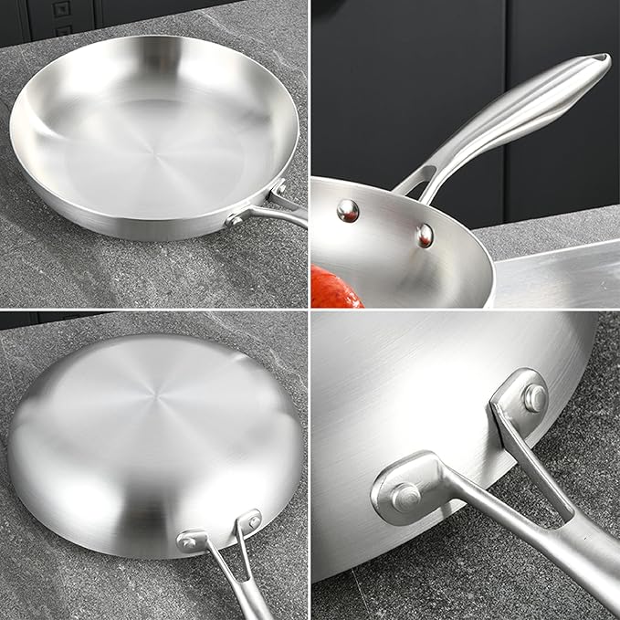 GadEdgen 304 Stainless Steel 9.5-inch Tri-Ply Frying Pan, Compatible With All Cooktops, Fast & Even Heat Distribution, Perfect for Stir-frying, Dishwasher Safe, Durable, and Made for Efficient Cooking