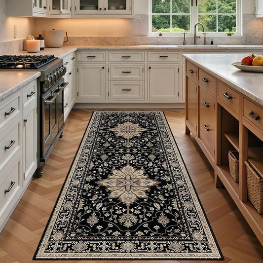 Area Rugs 3'x8' Runner Rug Non Slip Washable for Kitchen Hallway Bedroom Beside Laundry Room Bathroom Rug, Floor Carpet, Black Brown Neutral Dark Tan