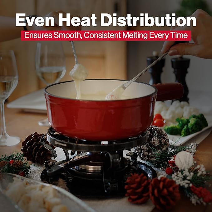 Swissmar Lugano Cast Iron Cheese Fondue Pot Replacement, 2 QT / 2 L - Compatible with Swissmar Lugano Fondue Sets - Ideal for Melting Cheese, Chocolate, & Caramel - Cherry Red