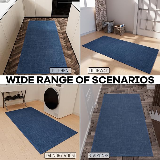Kitchen Rug, Rubber Non Slip Kitchen Rugs Washable, Absorbent Runner Mat for Floor, Machine Washable Standing Mats for in Front of Sink, Door, Laundry, Entryway (Navy Blue, 71" × 35.5")