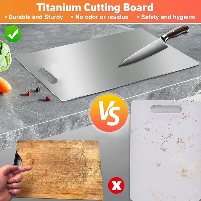 Tavano Titanium Cutting Board,100% Pure Titanium Cutting Boards for Kitchen,Food-Grade Double Side Available Non Toxic Chopping Board,Dishwasher Safe Hygiene Durable Boards(1PC-M)