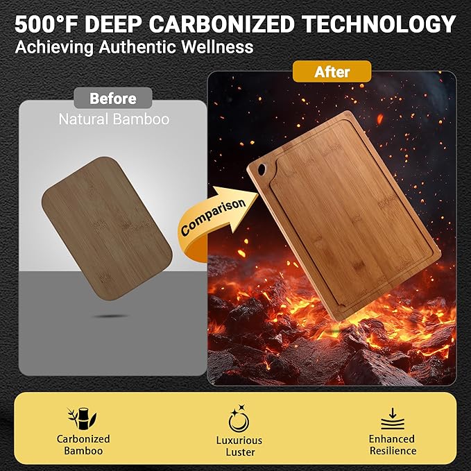 Lacusmall Bamboo Cutting Board, 3 Pcs Cutting Boards for Kitchen with Built-in Handles and Deep Juice Grooves, Wooden Cutting Boards for Separating Meat, Vegetables, fruit, Ideal Kitchen Gift
