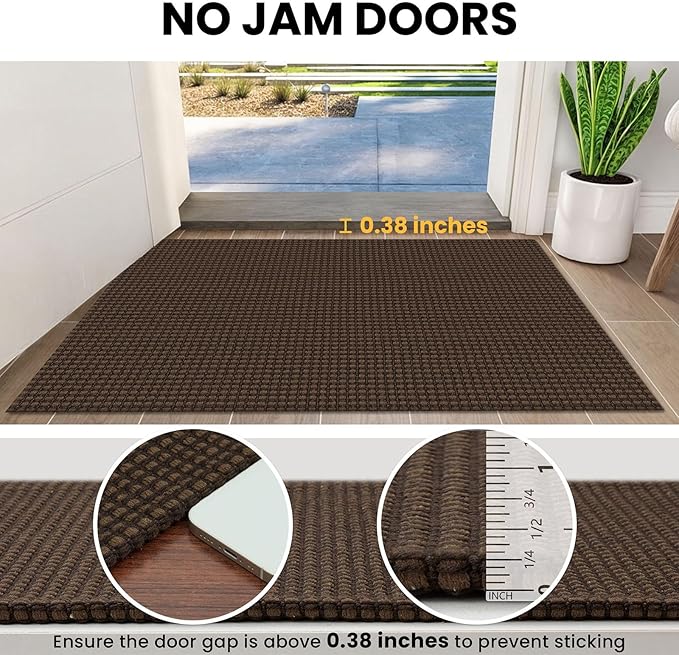IOHOUZE Washable Runner Rug 2.6x8 Non Slip Rubber Backed Wide Hallway Runner Entryway Runner Indoor, Kitchen Rugs Woven Cotton Floor Carpet for Hall Entrance Bedroom, Brown
