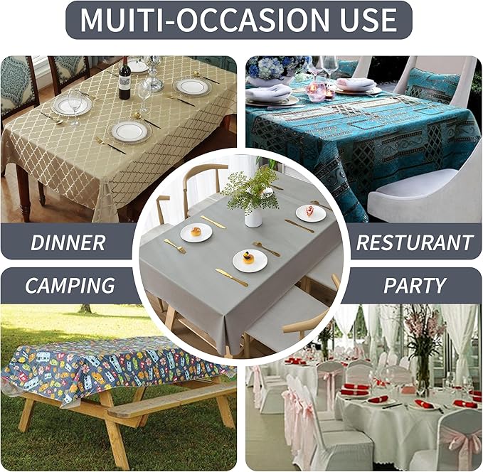 Rectangle Table Cloth,100% Waterproof Tablecloth Oil Proof Spill Proof Vinyl Table Cloth, Wipe Clean Plastic Table Cover for Dining, Camping, Indoor and Outdoor 54" x 120",Grey