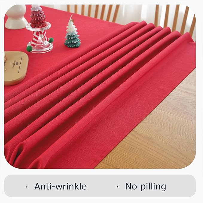Alsoo Table Cloth for Rectangle Tables,60X120 Inch Waterproof Linen Table Cloths Spill Proof and Washable Wrinkle Free Table Cover for Dining Table, Kitchen, Christmas，Parties and Wedding, Red