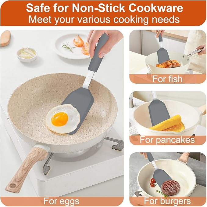 Silicone Spatula, 13 x 3.2 In, 600°F Heat Resistant Kitchen Spatula, BPA Free, Flexible Turner For Non Stick Frying Pan, Cooking, Flipping Egg and Pancake, Dishwasher Safe (Gray)
