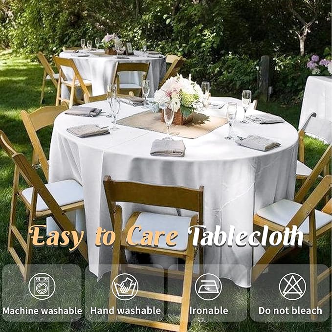 HAISIWLKJ 2 Pack 60 Inch White Round Tablecloth for Round Table Washable Reusable Outdoor Polyester Fabric Decorative Table Cover for Dining, Buffet, Camping, Baby Shower, Party