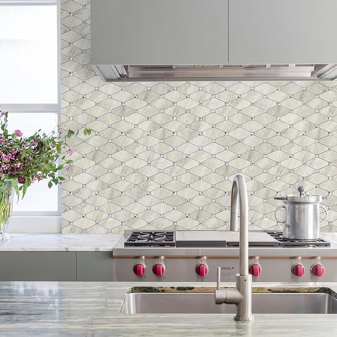 STICKGOO Peel and Stick Backsplash, 10 Sheets Beige Stone Texture Stick on Backsplash, Self Adhesive Wall Tile Sticker