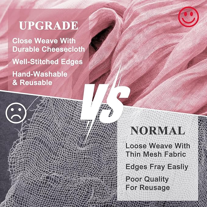 Wokceer Cheesecloth Table Runner 12Pack 10FT Pink Boho Gauze Cheese Cloth Table Runner for Party Long Rustic Sheer Table Runners for Baby Bridal Shower Wedding Easter Table Decor