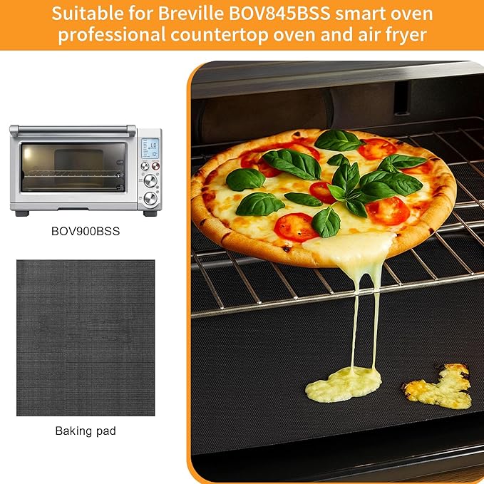 GWYSY 4 Packs Oven Liners for Bottom of Oven, 13.4"x10.8" Pre-Cut Rectangle Reusable Fiberglass Heat Resistant Non-Stick Mat Accessories for Breville BOV845BSS Smart Oven Pro Countertop Oven Air Fryer