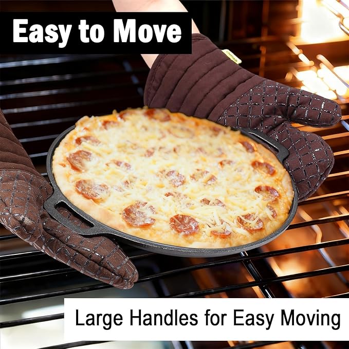 Gymdin 13.8 Inch Cast Iron Pizza Pan - Round Comal for Even Heating - Works on Oven, Grill & Campfire, Heavy-Duty Cast Iron Pizza Stone with Dual Handles