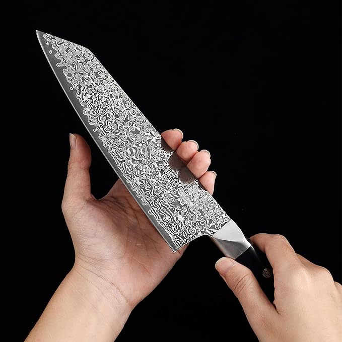 zayiko Black Edition Damascus Knife Kiritsuke I 20 cm blade made of 67 layers of VG10 Damascus steel I Ergonomic Pakkawood handle I Premium Japanese chef's knife for meat, fish & vegetables I Gift box