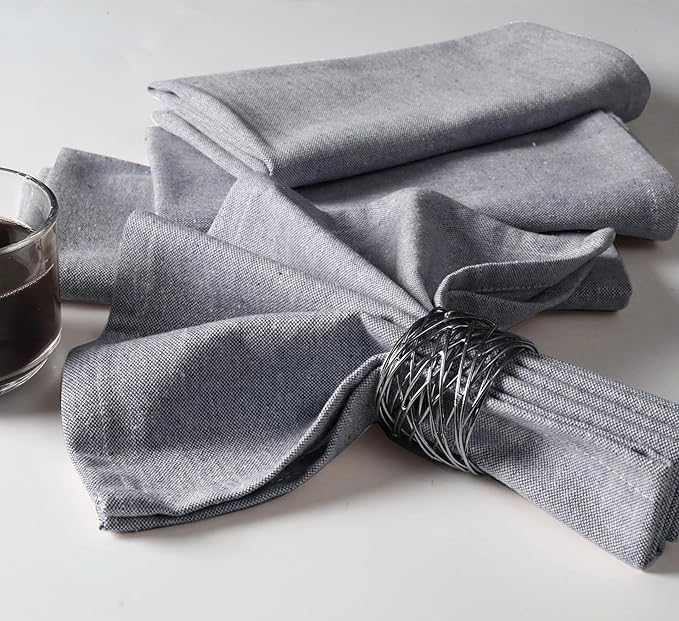 Native Fab Solid Cloth Napkin Set of 12, 100% Chambray Cotton, Washable, Reusable Dinner Cloth Napkin 17x17 inches, Table Decor Napkins for Dinner, Events, Navy Blue