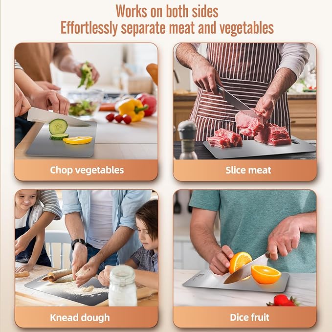 100% Titanium Cutting Board for Kitchen - Dishwasher Safe Chopping Boards with Handle, Reversible Charcuterie Board for Home Counter Outdoor Camping Housewarming Gifts for Women (16 x 11.1)