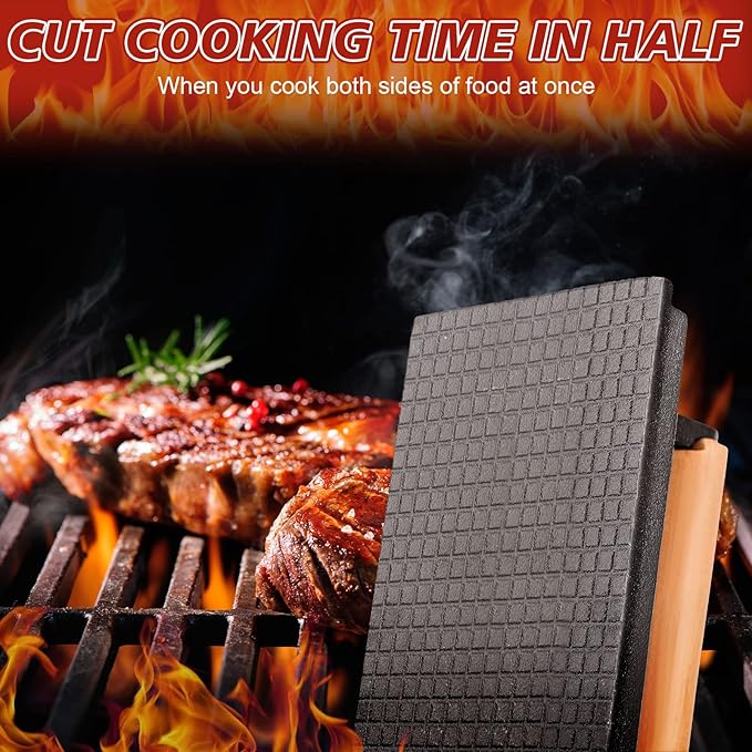 3 Pcs Cast Iron Grill Press 8 x 4 Inch Bacon, Burger and Sandwich Press for Griddle Grill 2.2 Lbs Cooking Weight