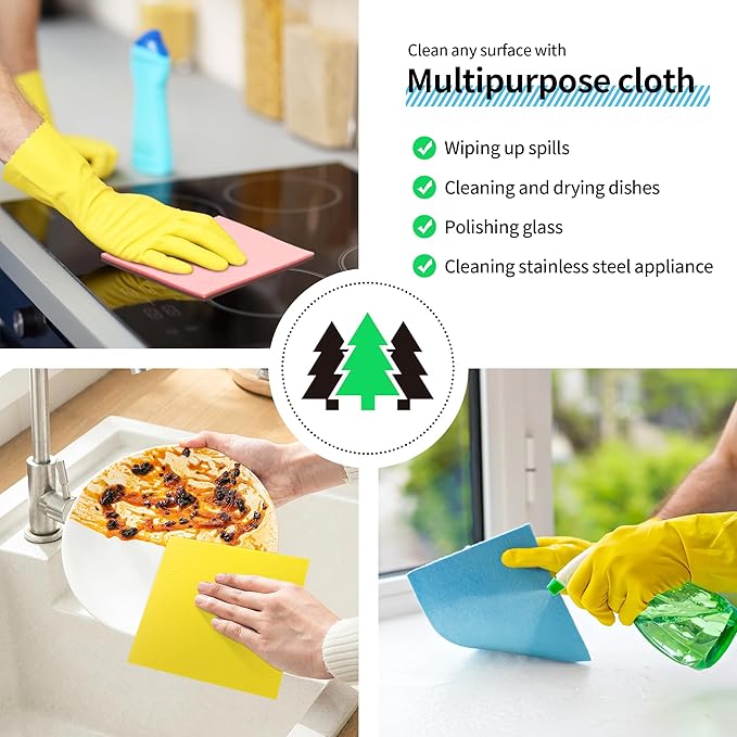 HOMERHYME Swedish Dishcloths, 10 Pack Multicolor Kitchen Cloths, Absorbent Dish Towels for Kitchen, Multipurpose Cellulose Sponge Cloths, Reusable Washable Towels for Home & Kitchen