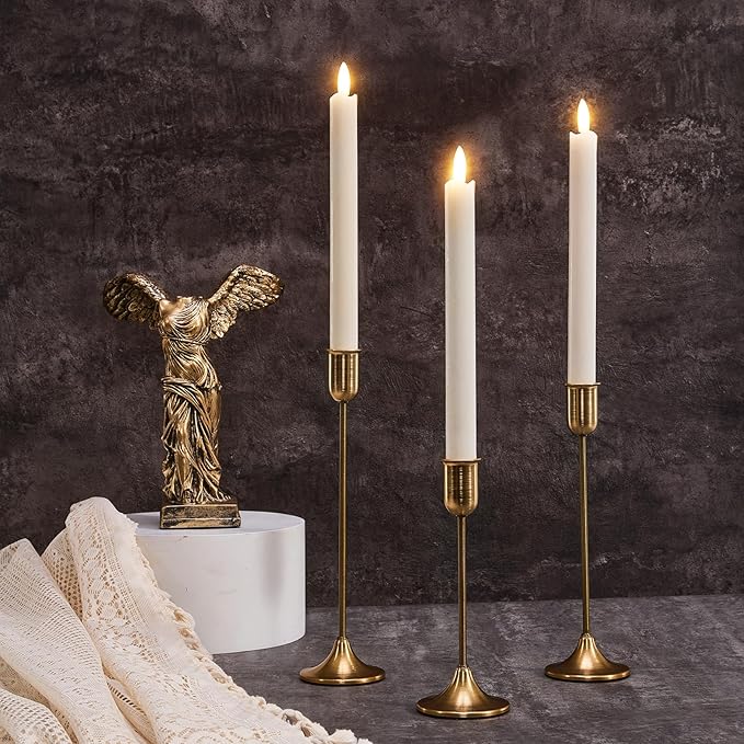 Candlestick Holders, Taper Candle Holders Set of 3, Gold Vintage Candle Sticks Holder Decor for Table Centerpiece, Fireplace Mantel, Weddings, Housewarming & Valentine's Day Décor