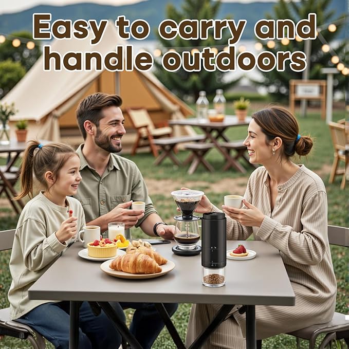 OUUTIIOL Portable Electric Coffee Grinder Rechargeable,Office 38 Adjustable Grinding Settings， LED Battery Indicator Shows Remaining Battery, Suitable for Travel, Camping, Office