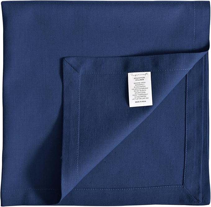 Fingercraft Cloth Napkins Set of 12, Cotton Linen Blend Napkins Cloth Washable Premium Quality Parties, Weddings, Mitered Dinner Napkin for Home Parties Christmas Thanksgiving 18x18 in Navy