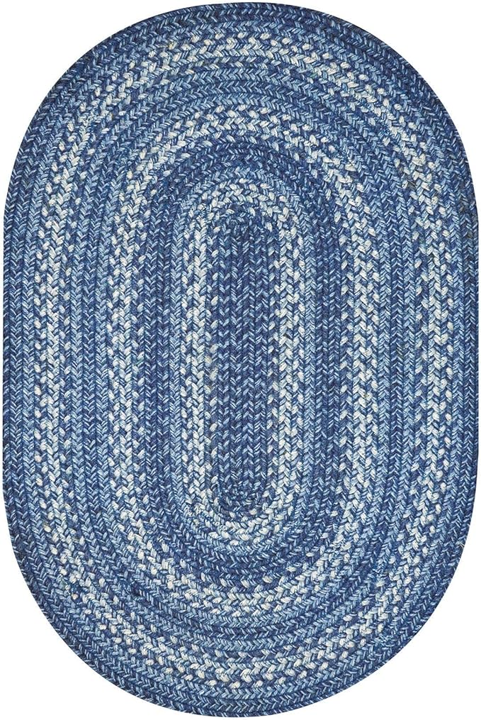Homespice Denim Jute Braided Oval Rugs 6x9' - Coastal Country Blue Oval Area Rugs for Living Room, Reversible, Pet Friendly, No Shed Jute for Easy Maintenance