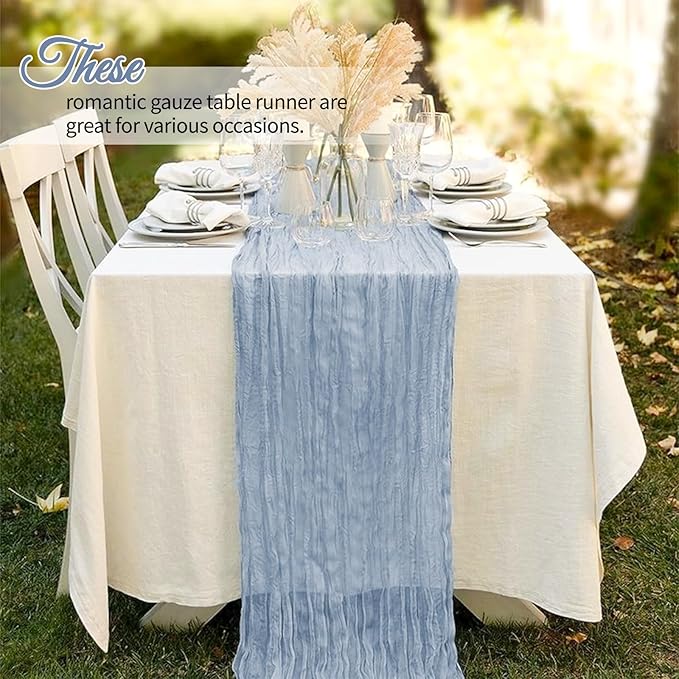 4 Pack Dusty Blue Cheesecloth Table Runner 10Ft, Gauze Table Runners 21.5 x 120 inch,Semi Sheer Cheese Cloth Fabric Runner Bulk for Wedding,Party,Baby Shower,Bridal Shower