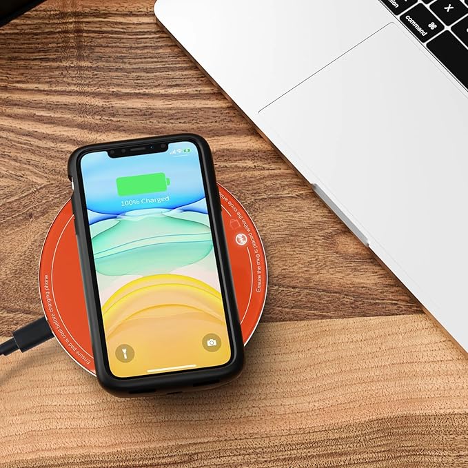 APEKX Warm Cup Coffee Mug Warmer Set - Smart Stable Constant Temperature 131°F, 15W Wireless Charging, 12.8 oz Capacity - Supports USB-C Interface, Automatic Power On/Off Function (4 H). (Tangerine)